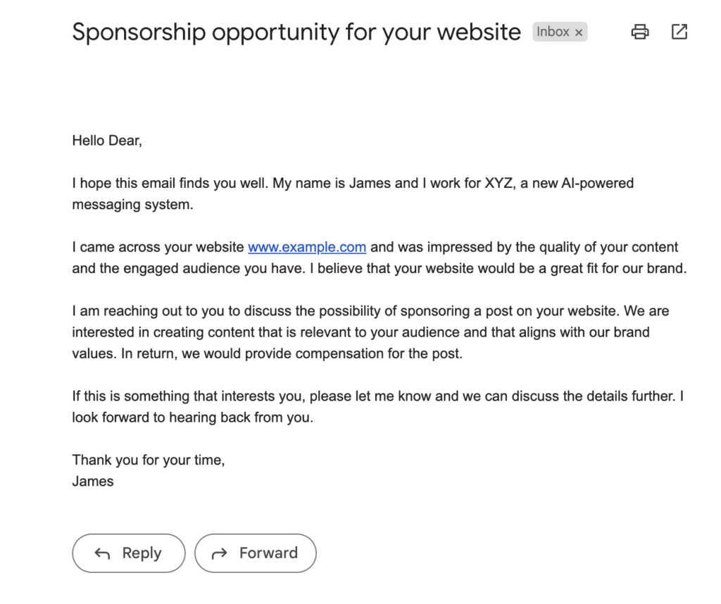 A sponsored post outreach
