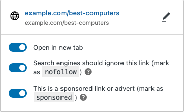 Link attributes on WordPress link