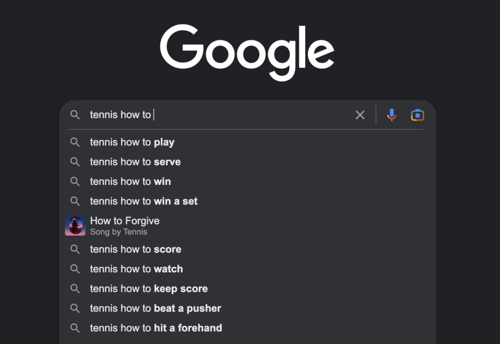 Google Search suggestions for tennis how to 