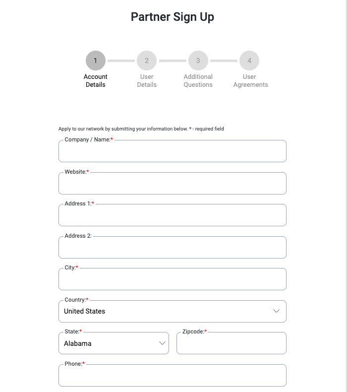 Affiliate sign up form