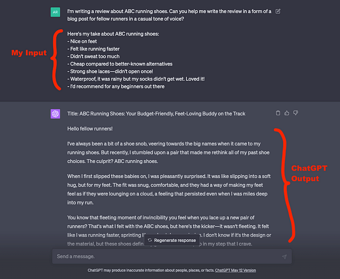 ChatGPT writing a blog post from information I told it