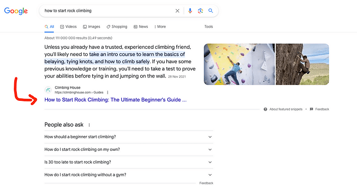Google first result summary