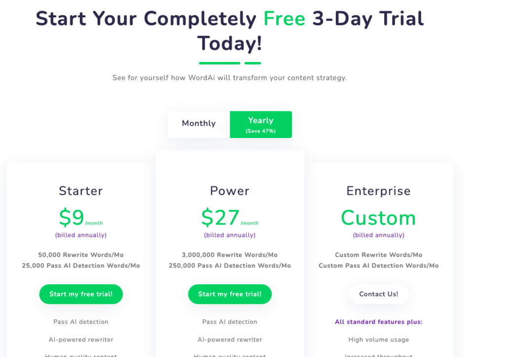 Word AI paid plans "free trial"