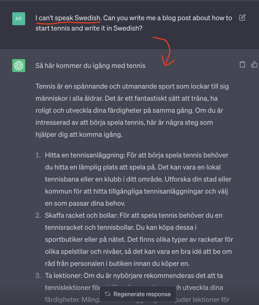 Swedish language by chatGPT