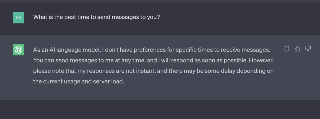 Asking chatgpt for best time to send messages