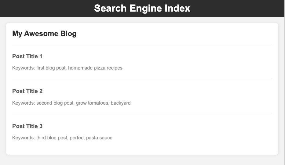 Simplified search engine index example