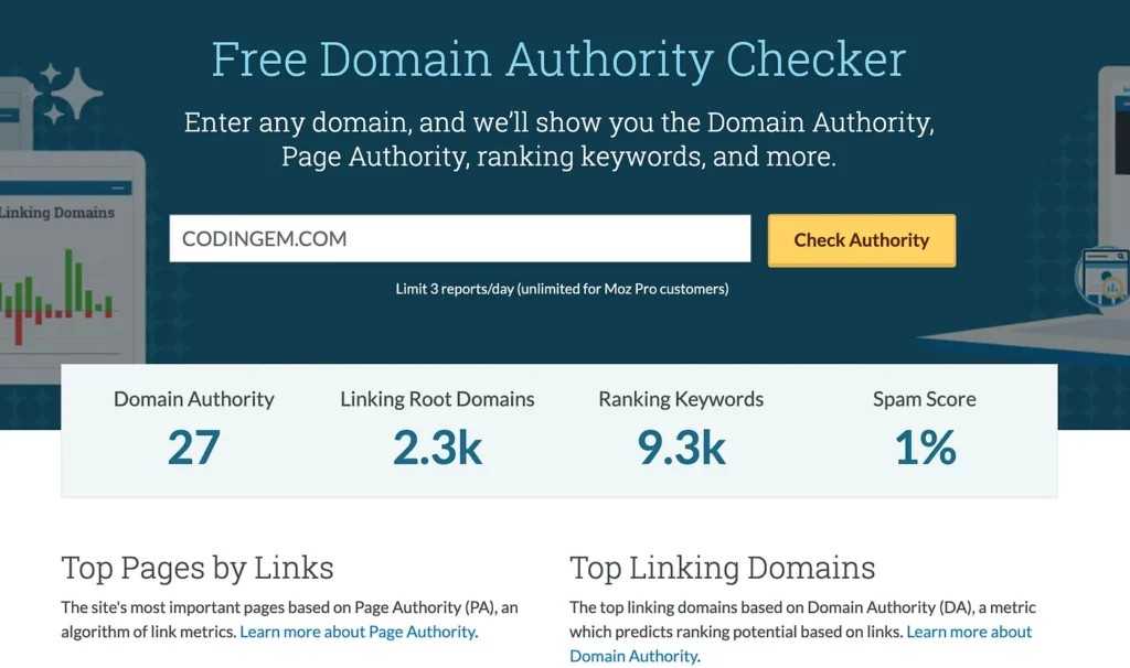 Moz Domain Authority checker