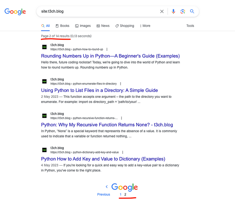 The number of blog posts on a site in Google