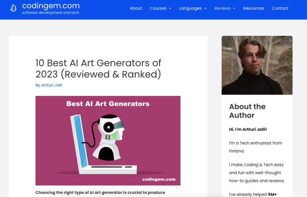 An example blog post about AI image generator tools