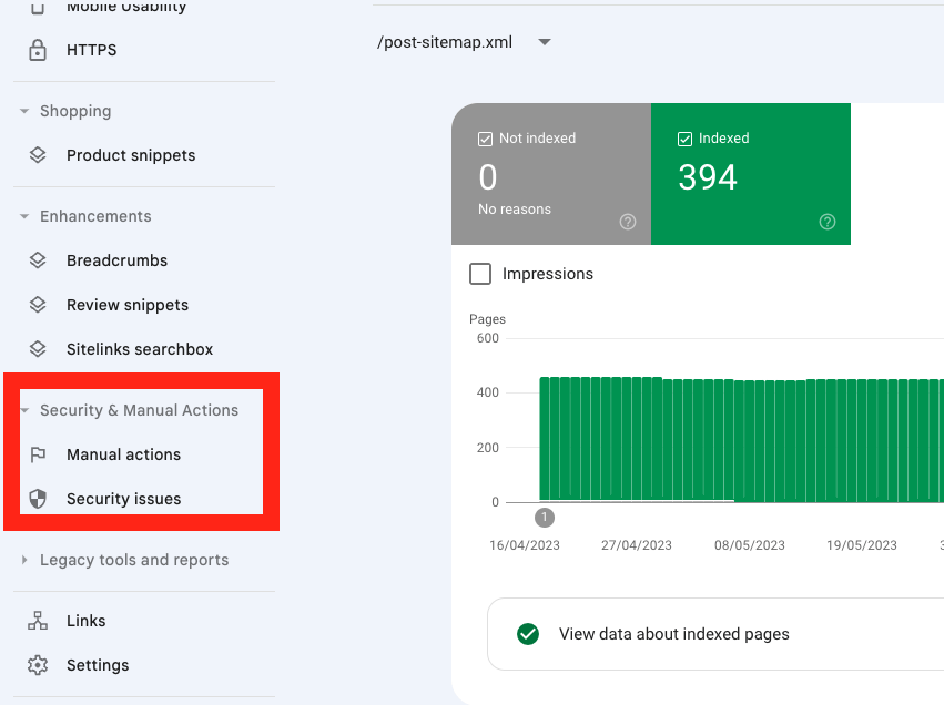 Checking Google Search Console for manual actions that prevent rankings