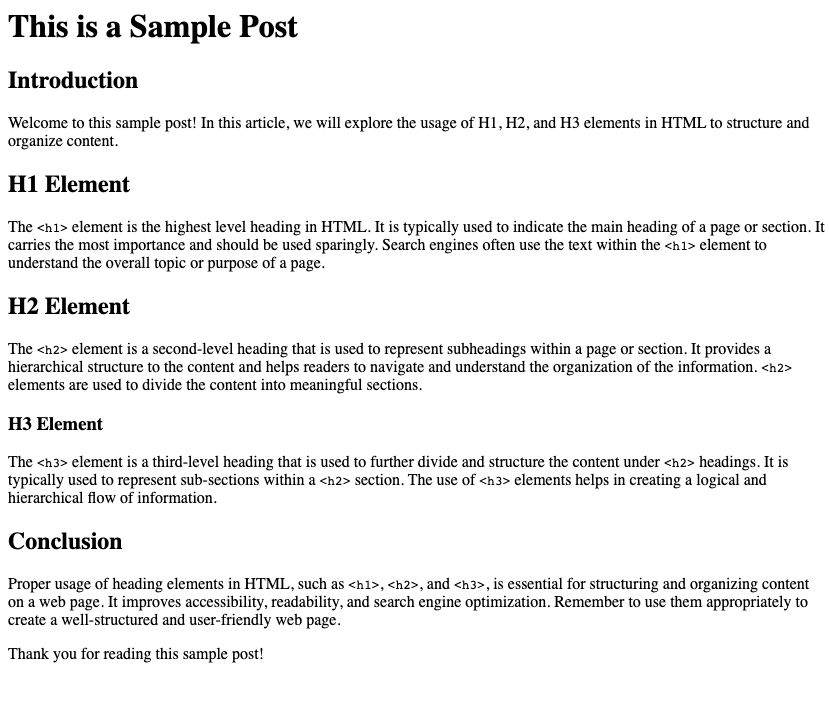 Illustrating heading levels in HTML and blog posts