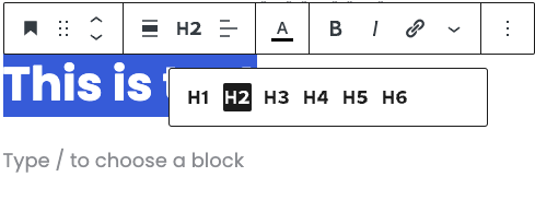 Wordpress editor showing H1 H2 H3 H4 H5 H6