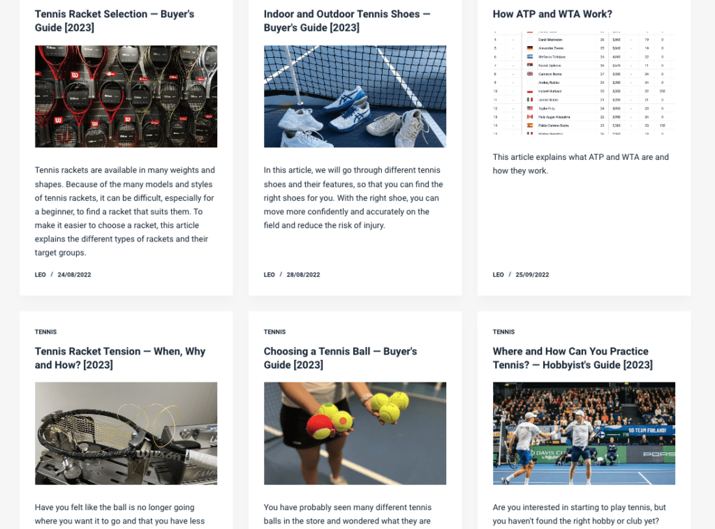 Tennisleo website covers a lot of tennis-related content