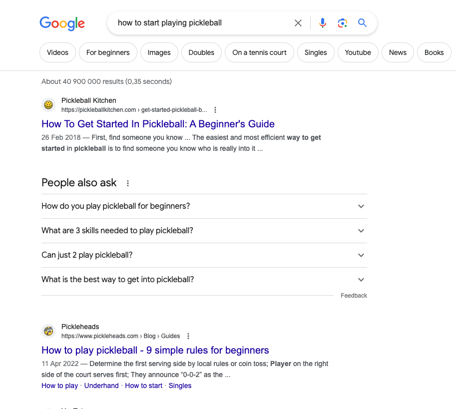 Google search results