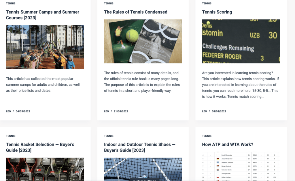 Tennisleo.fi blog posts