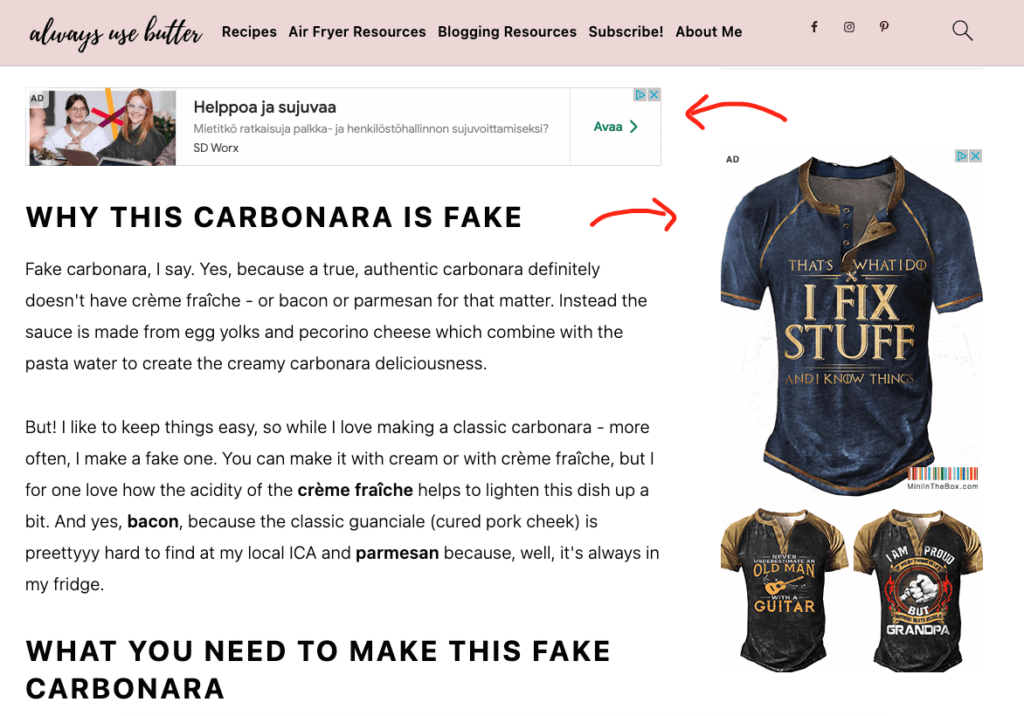 Ads on Always Use Butter website