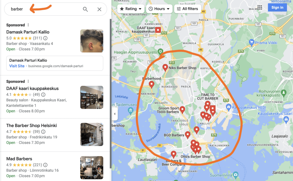 Barber shops near me thanks to Google My Business profiles