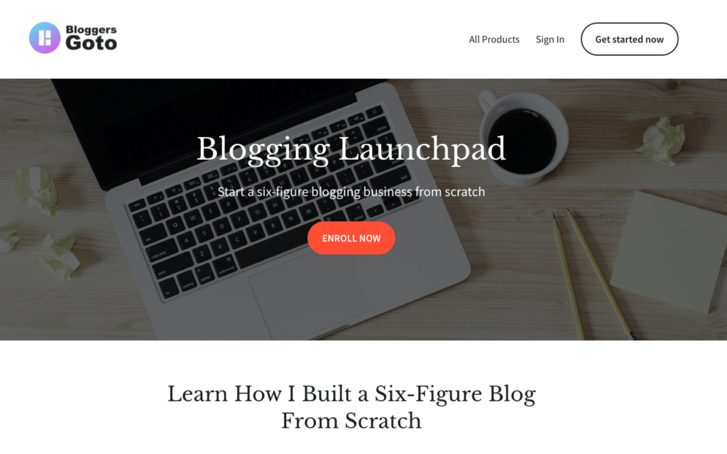 Blogging Launchpad course landing page