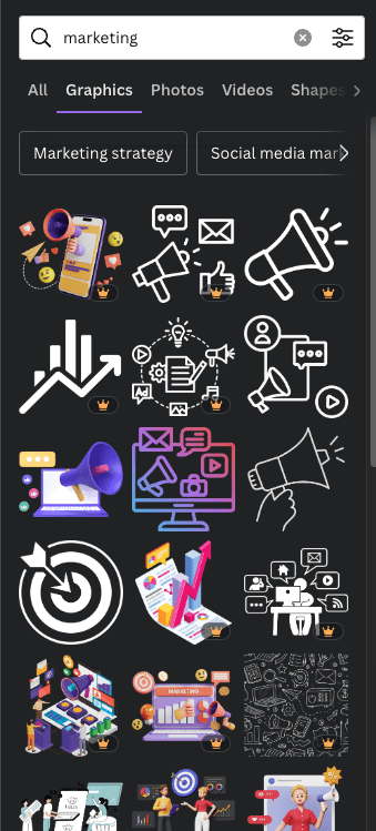 Canva assets for "Marketing"