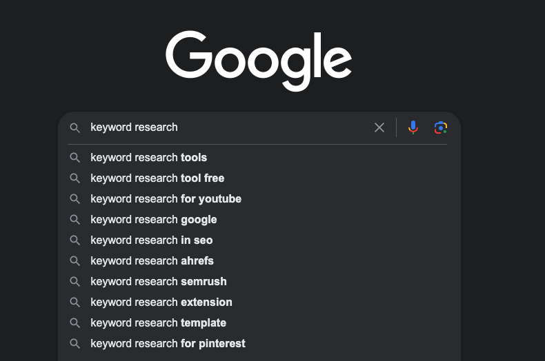 Google search suggests keywords