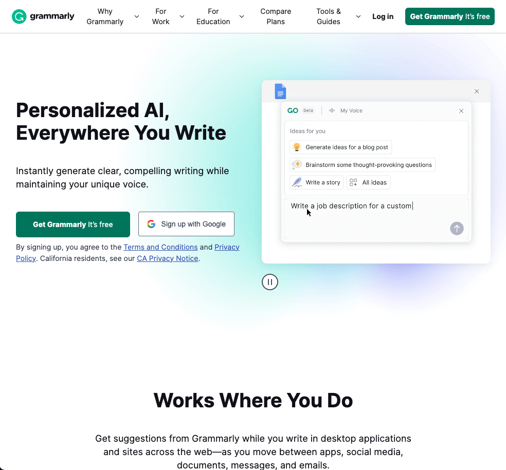 Grammarly homepage