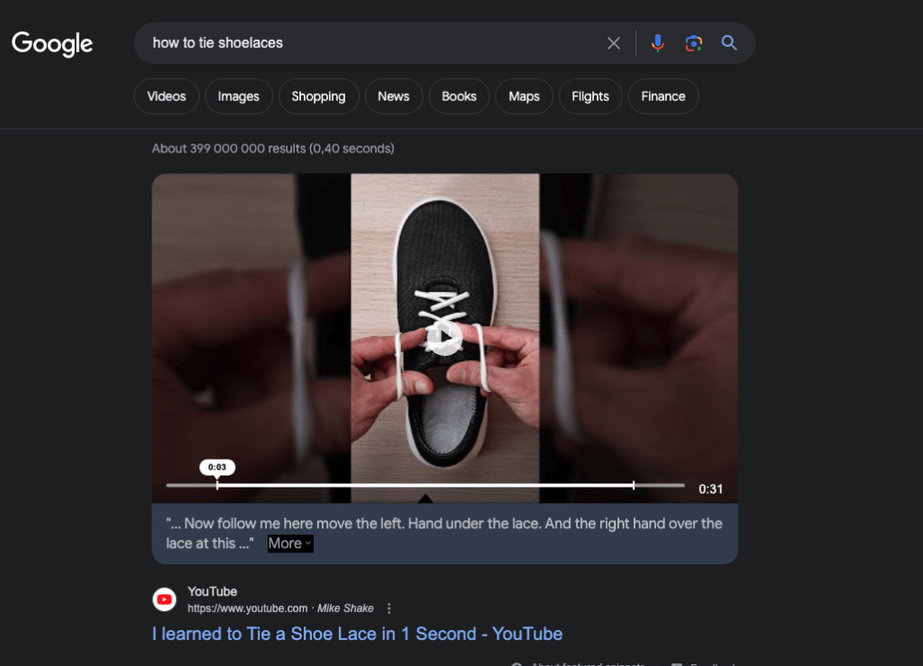 How to tie shoelaces on Google results