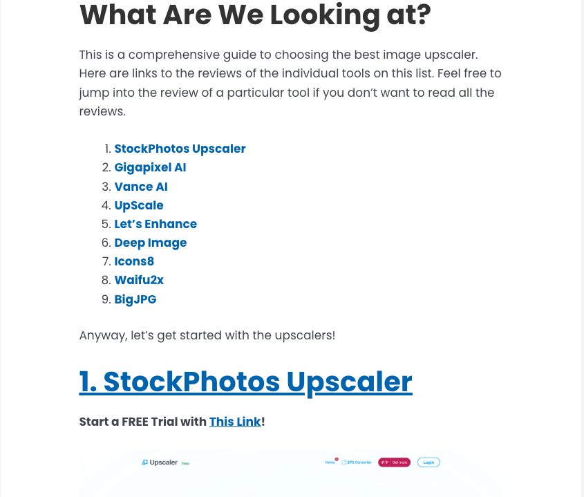 Affiliate post about image upscalers