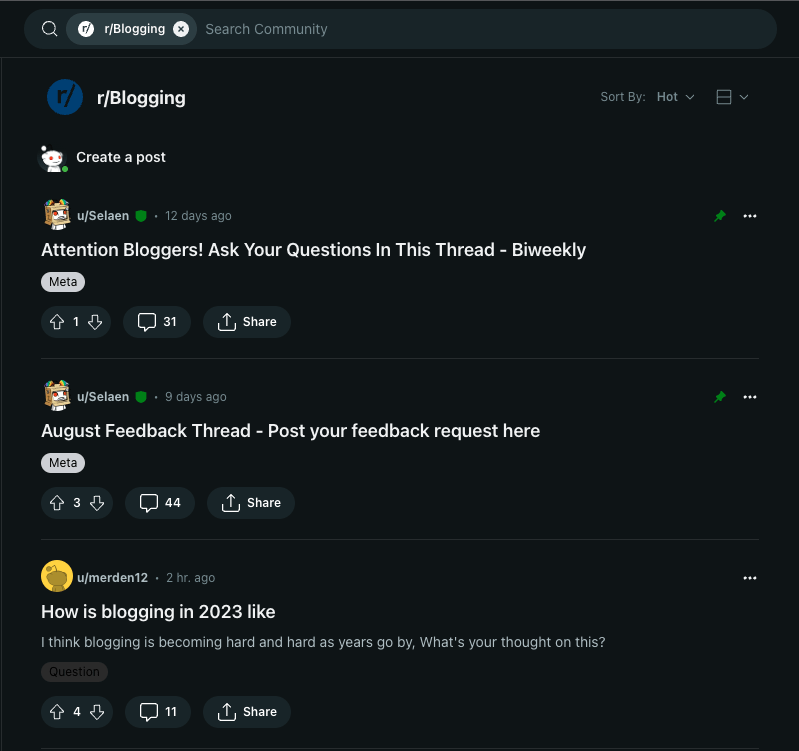 Reddit blogging community