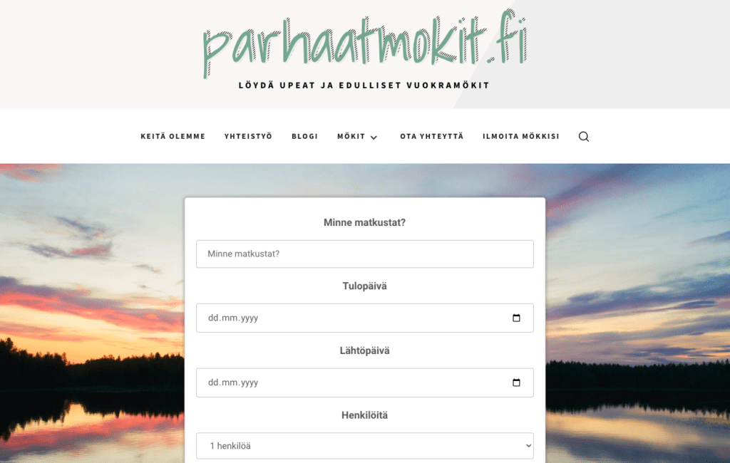 A Finnish rental cottage affiliate site homepage