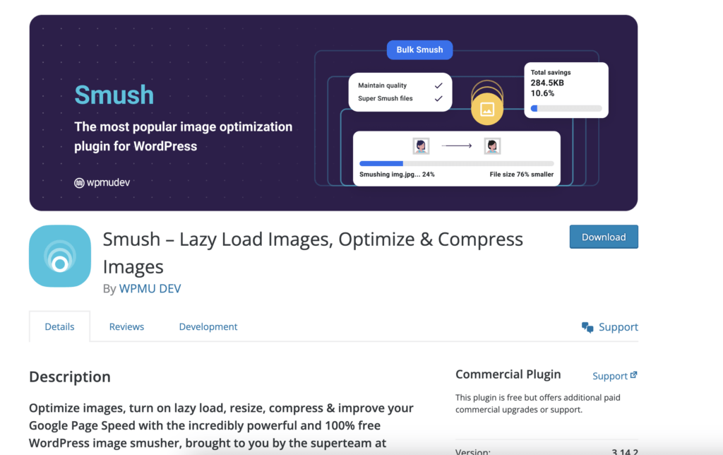 Smush image compressor plugin for WordPress