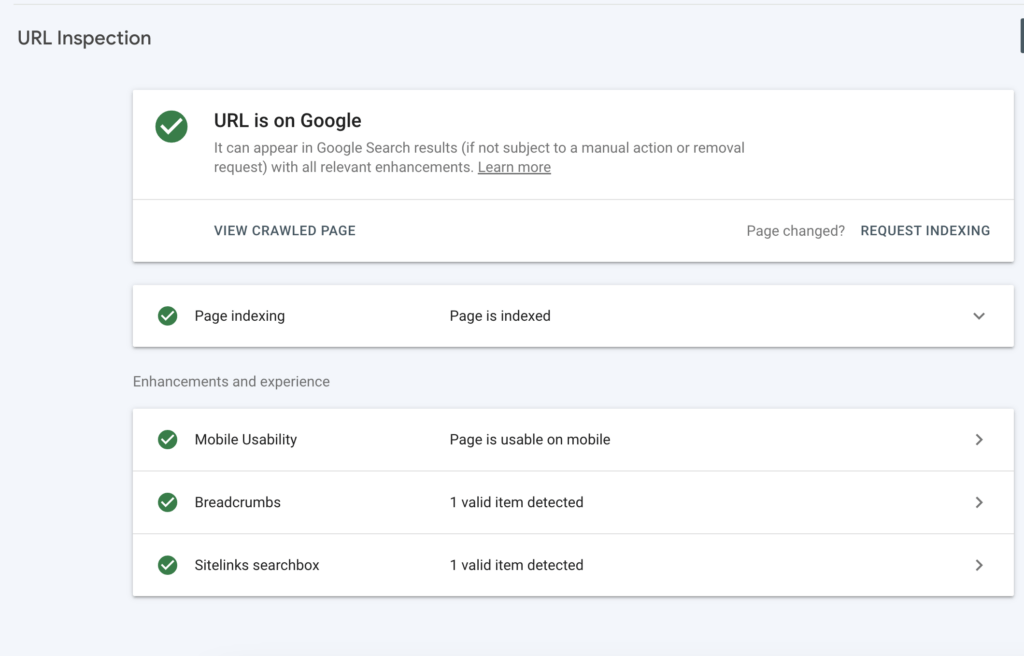 URL on Google according to GSC