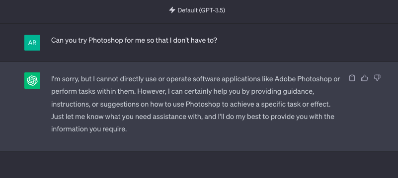 ChatGPT tells that it cannot use tools