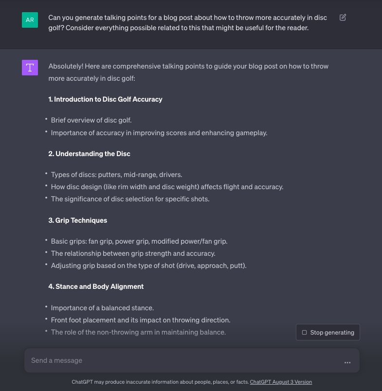 ChatGPT coming up with talking points