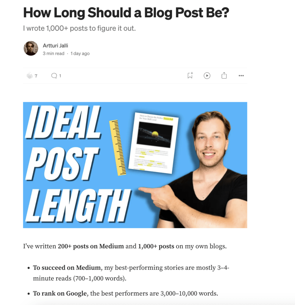 Example of a blog post design