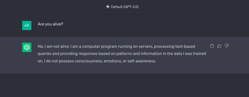 ChatGPT tells that it's not alive