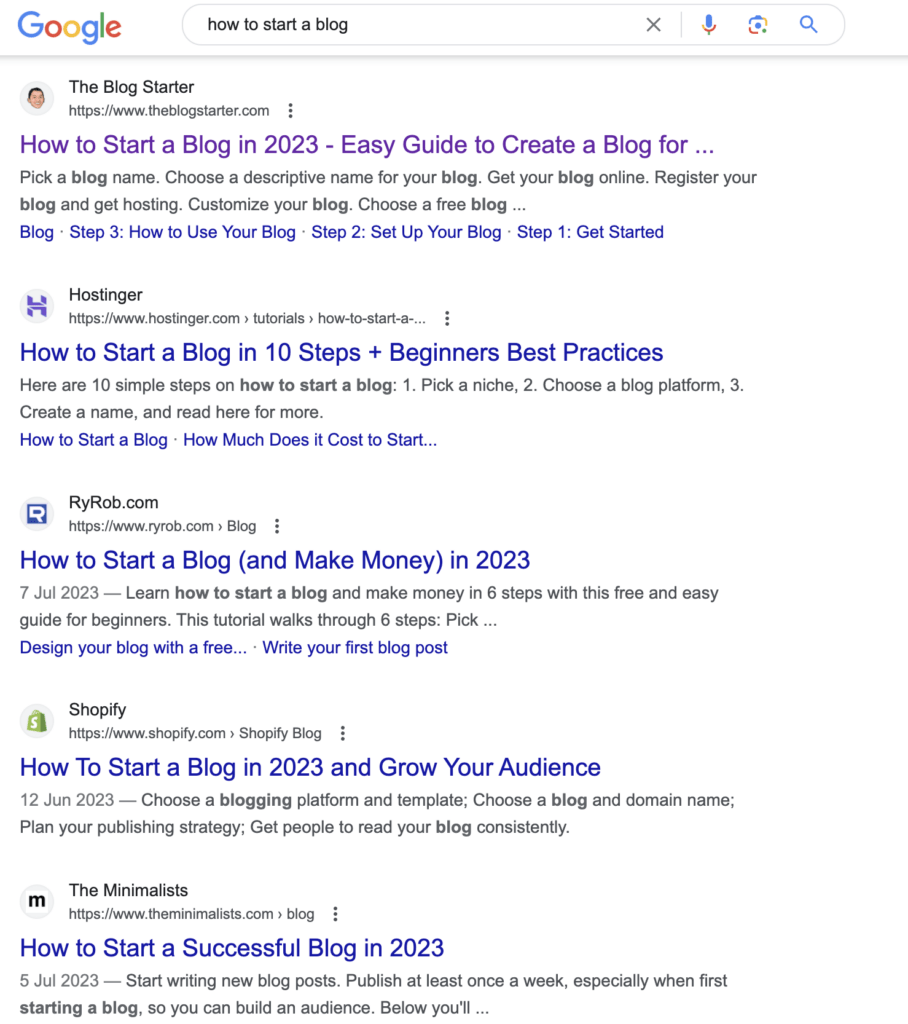 Blog posts in search results