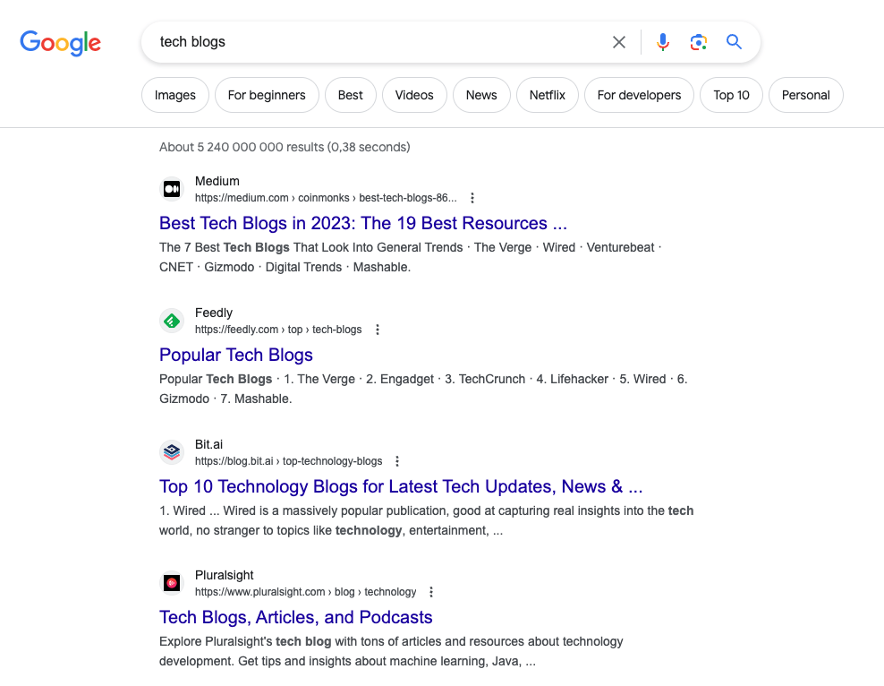 Google results