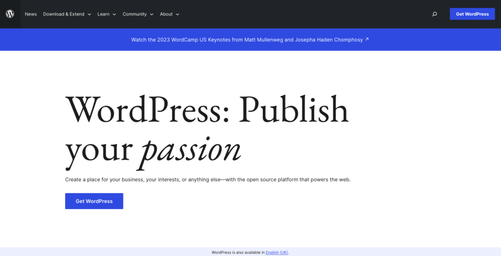 WordPress homepage