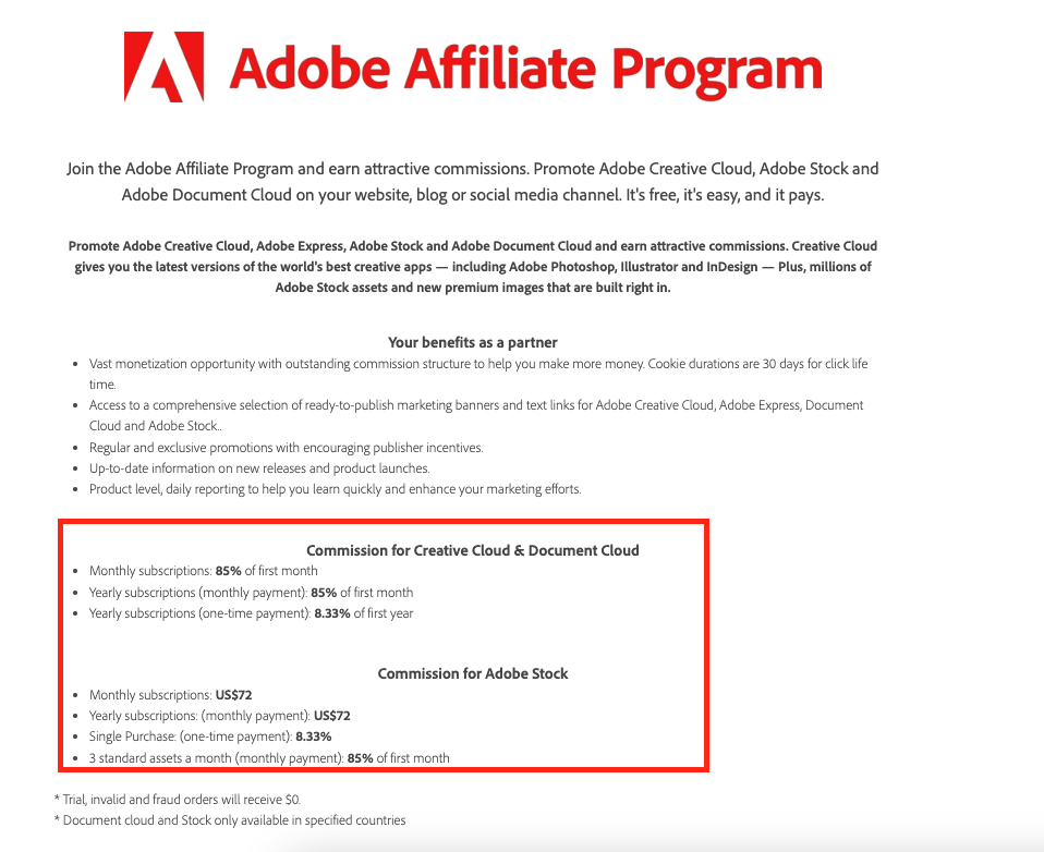 Adobe affiliate commission structure