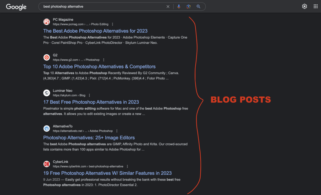 blog posts in search results
