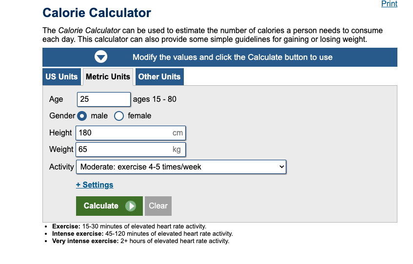 A calorie calculartor
