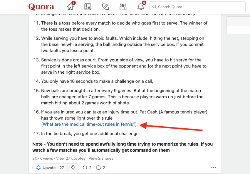 A quora answer before a link to a post