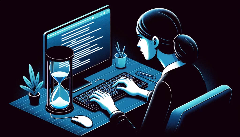 A woman writing fast