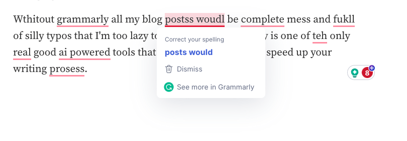 Grammarly fixing a blog post