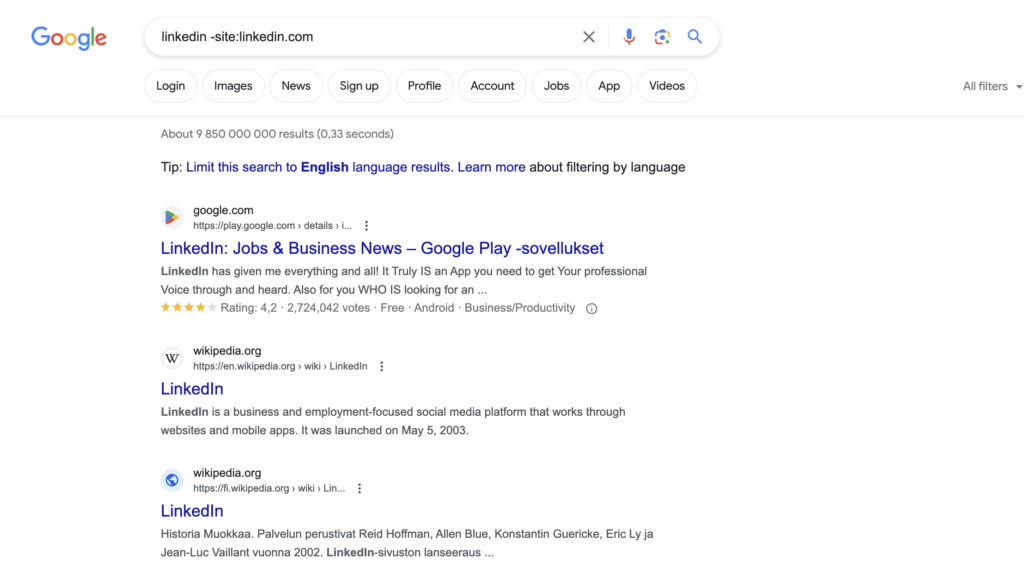 Google search of "linkedin -site:linkedin.com"