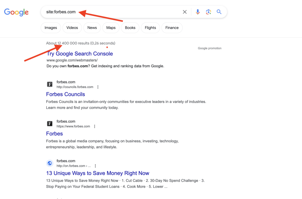 Google search of "site:forbes.com" with 12.4M results