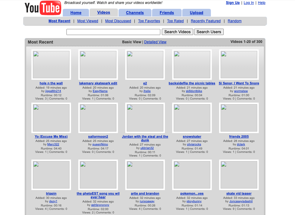 Early YouTube with failing icons