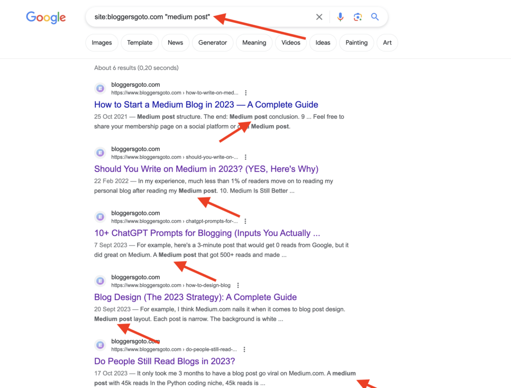 Google search of "site:bloggersgoto.com "Medium post""