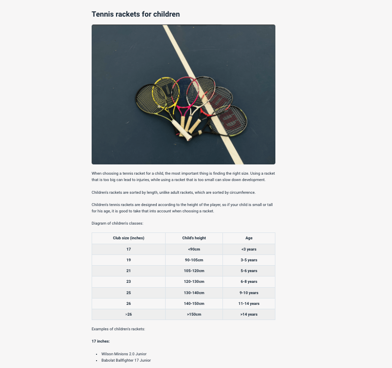 blog post with tennis rackets and data