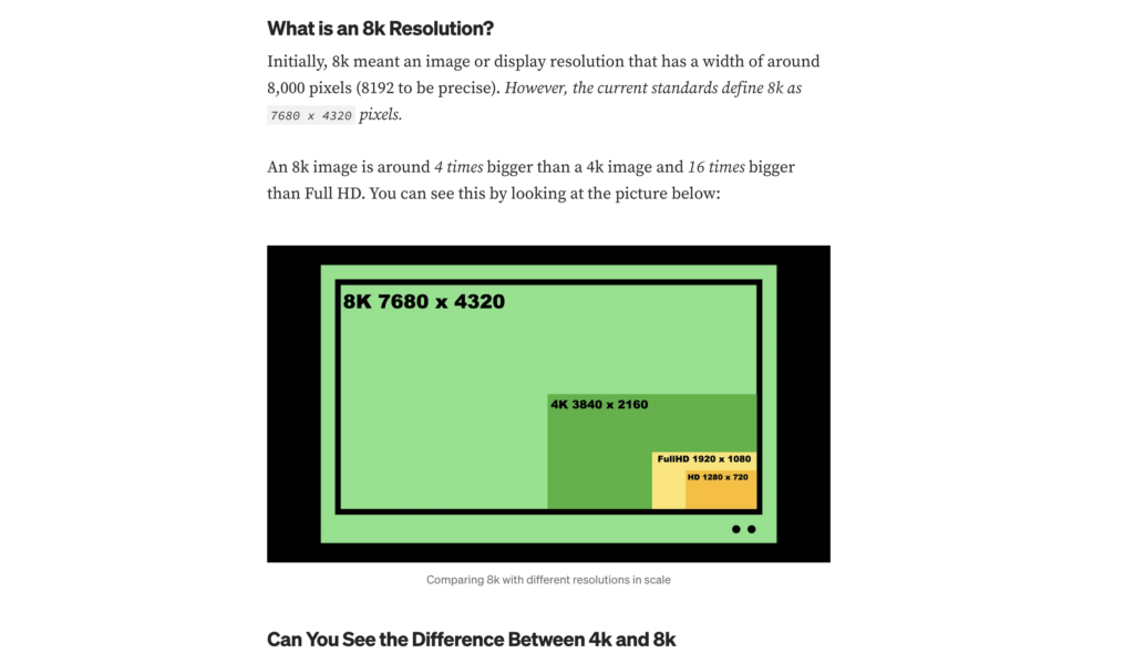 A blog post with a visualization of a TV resolution
